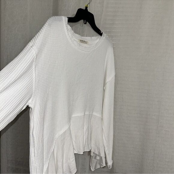 free people M Vada White Waffle Knit Crew Asymmetrical Long Sleeve Thermal Top - Picture 13 of 16